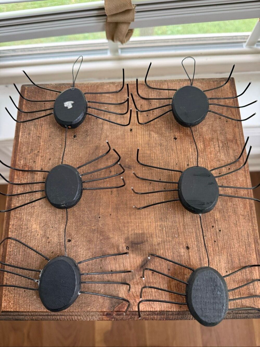 2 Hanging Halloween Wooden Spider Spiders Decor Ornament Folk Art - Picture 5 of 5
